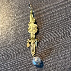 Elegant Brass Snake and Gray Moonstone Dangle Earrings